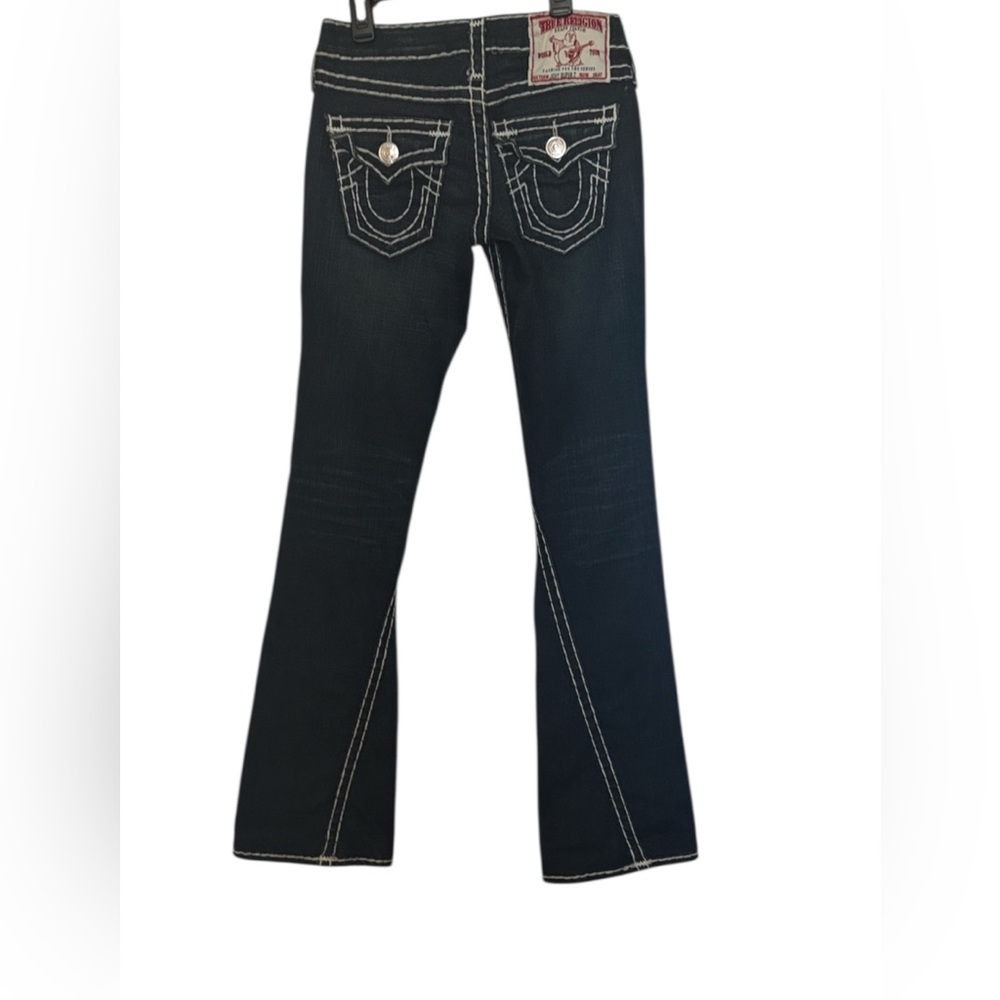 True Religion Joey Super T dark denim flare Jeans with Contrast Stitching, 24
